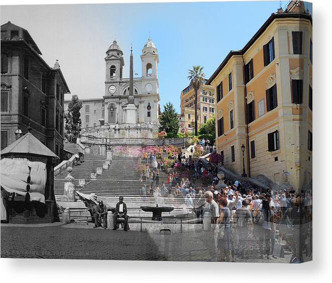 Spanish Steps Canvas Print featuring the photograph Spanish Step, Old and New by Eric Nagy