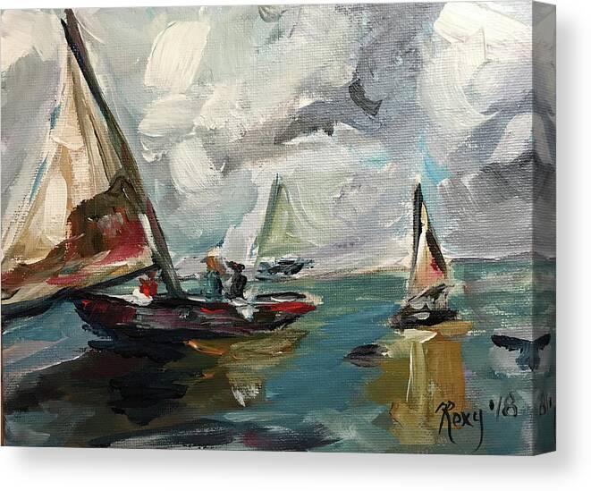 Sailboat Painting Canvas Print featuring the painting Stormy Sails by Roxy Rich