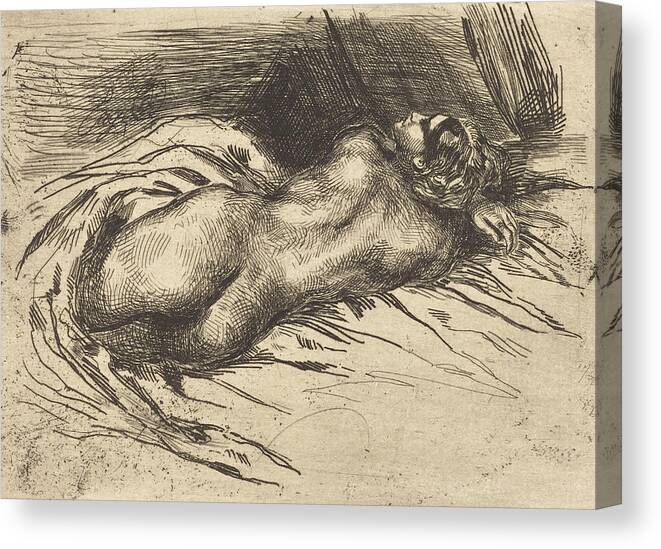  Canvas Print featuring the drawing Study of a Woman by Eugene Delacroix