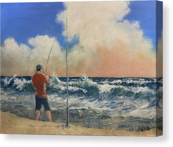 Surf Canvas Print featuring the painting Surf Fishing by Robert Sankner