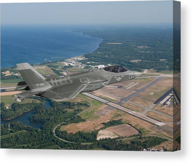 Lightning Canvas Print featuring the digital art TF-35C Over Patuxent River by Custom Aviation Art