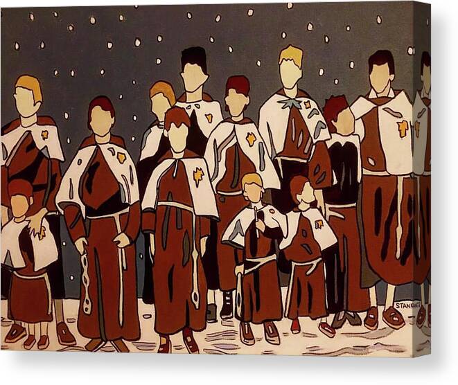 Choir Singers Christmas Snow Italy Canvas Print featuring the painting The Choir by Mike Stanko