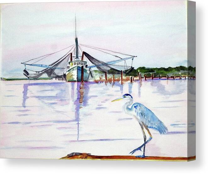 Blue Heron Canvas Print featuring the painting The Customer by Barbara F Johnson