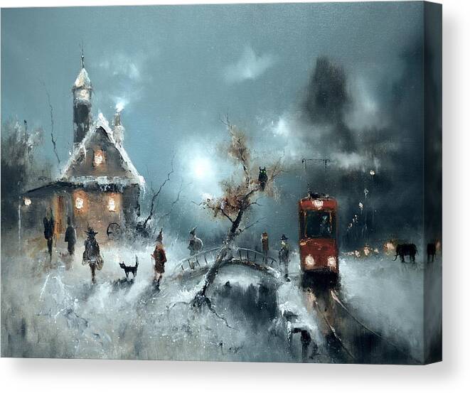 Russian Artists New Wave Canvas Print featuring the painting The End Stop of Tram by Igor Medvedev