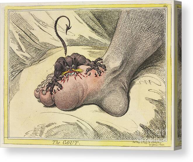 James Gillray Canvas Print featuring the photograph The Gout 1799 by James Gillray t1 by Historic illustrations