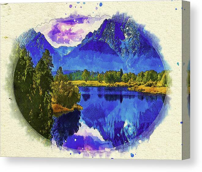 The Mountain Lake Canvas Print featuring the mixed media The Mountain Lake by Pheasant Run Gallery