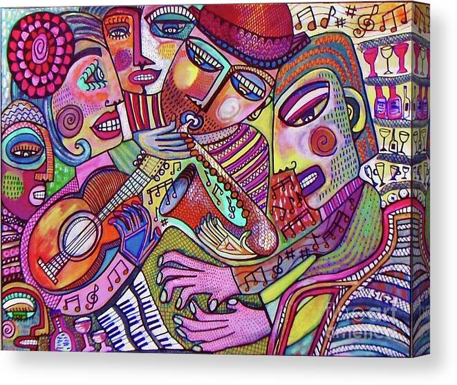 Wine Canvas Print featuring the painting The Music Of Friendship by Sandra Silberzweig
