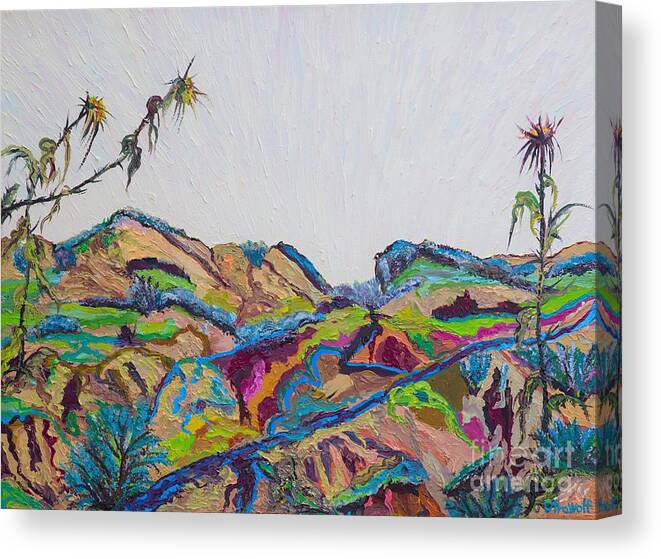 Popular Photo Canvas Print featuring the painting The Negev Landscape In Colorful Fantasy - winter by Ofra Wolf