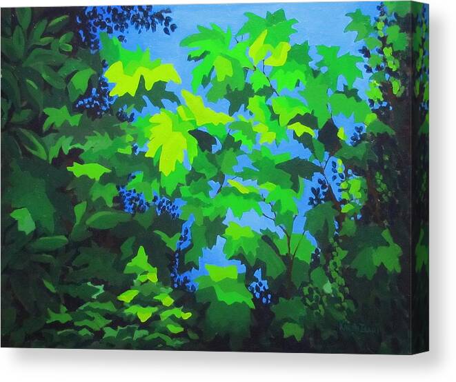 Leaves Canvas Print featuring the painting Through the Leaves by Karen Ilari