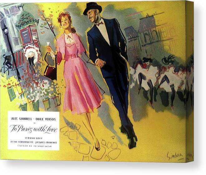 Simbari Canvas Print featuring the mixed media ''To Paris With Love'', 1955 - art by Nicola Simbari by Movie World Posters