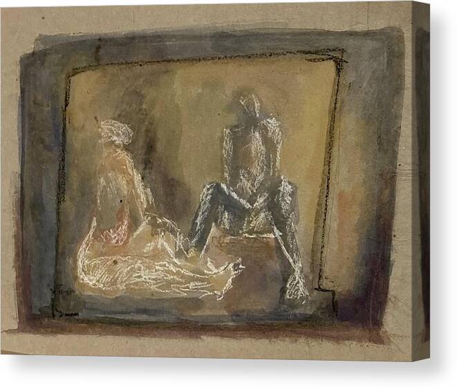 Two Figures Canvas Print featuring the painting Together by David Euler