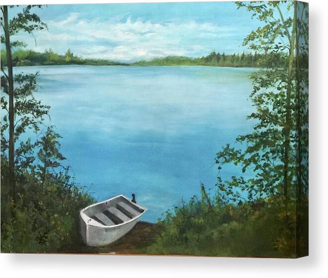 Landscape Lake Pond Water Blue Outdoor Fishing Canvas Print featuring the painting Tooley Pond by Janet Visser