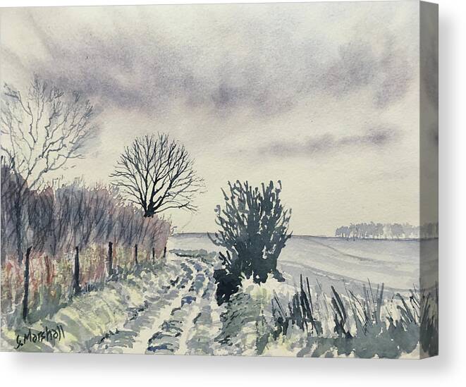 Watercolour Canvas Print featuring the painting Track from Rudston to Zig Zag Wood by Glenn Marshall