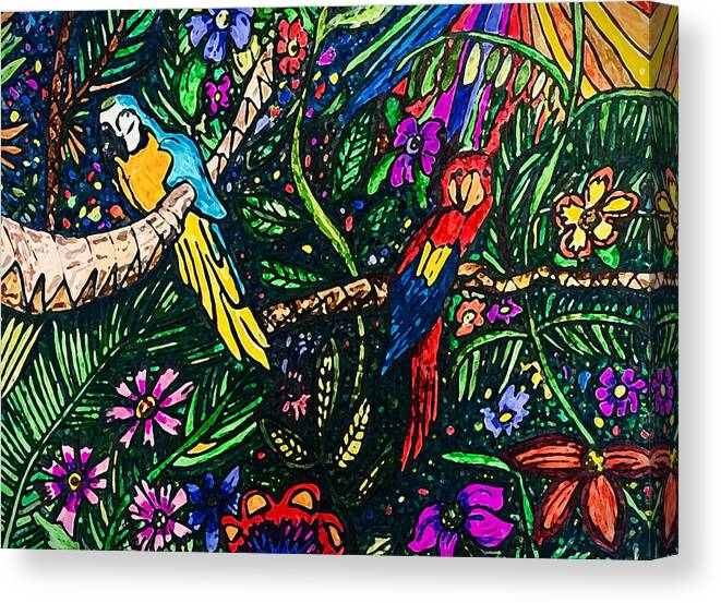 Parrots Canvas Print featuring the painting Travel Parrots by Monica Engeler