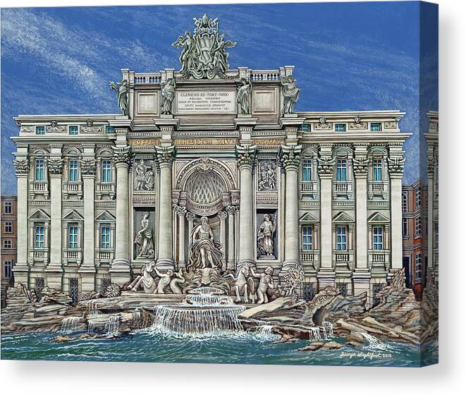 Architectural Landscape Canvas Print featuring the painting Trevi Fountain Rome, Italy by George Lightfoot