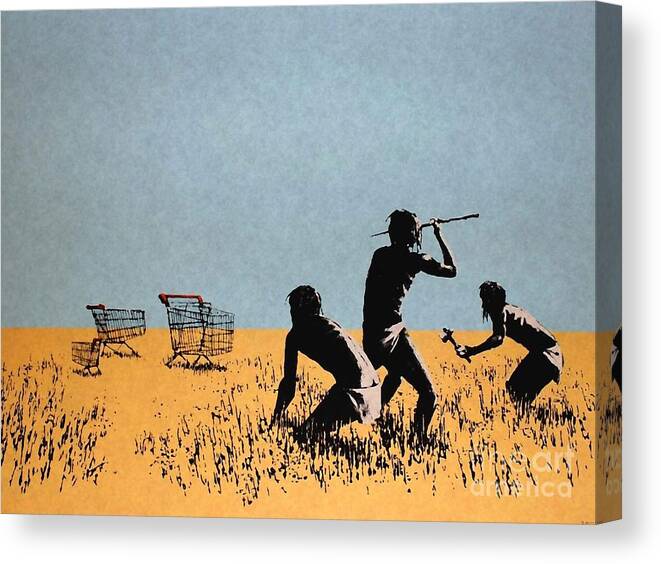 Banksy Canvas Print featuring the mixed media Trolley Hunters by Banksy