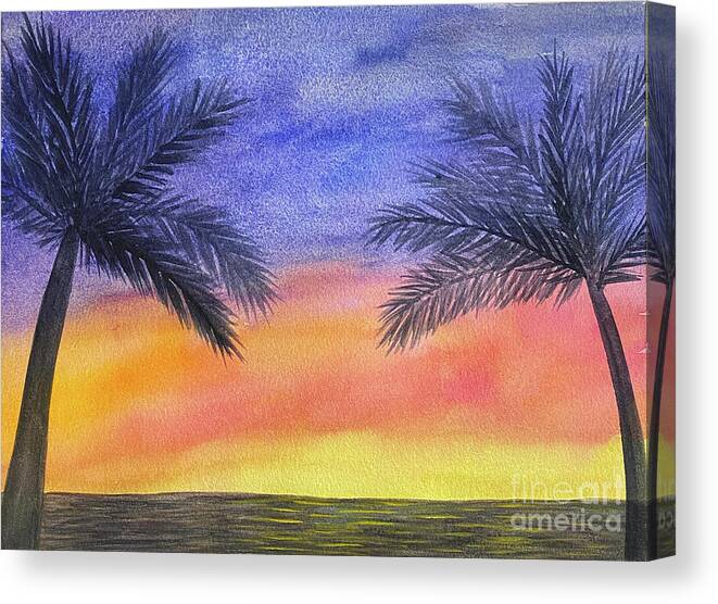 Palm Trees Canvas Print featuring the painting Two Palm Trees at Sunset by Lisa Neuman