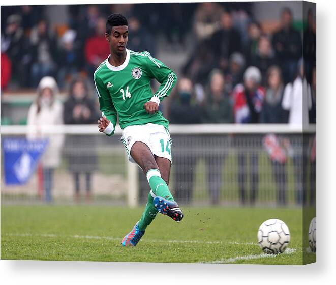 Gedion Zelalem Canvas Print featuring the photograph U16 England v U16 Germany - Tournament of Montaigu by Jean Catuffe