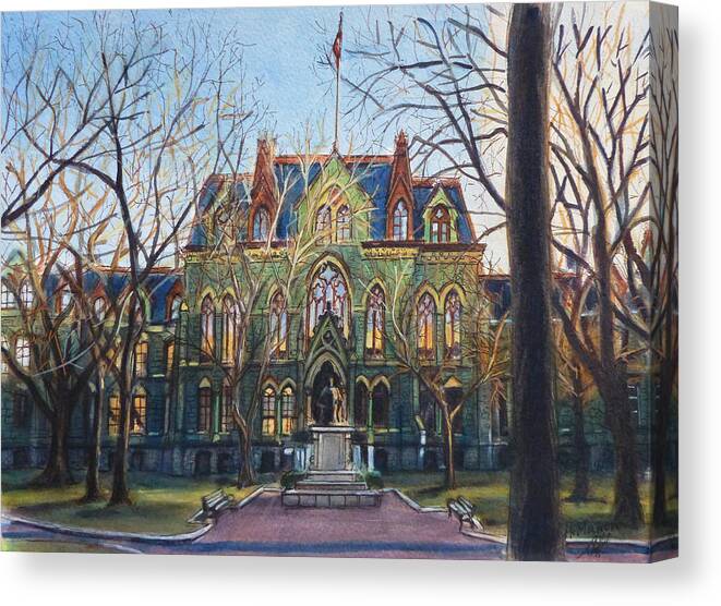 University Of Pennsylvania Canvas Print featuring the painting University of Pennsylvania-College Hall by Henrieta Maneva