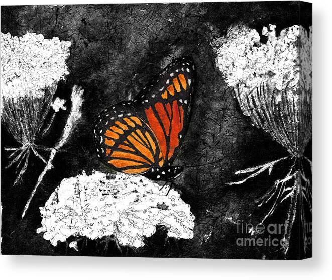Butterfly Canvas Print featuring the digital art Viceroy Butterfly in Selective Color from Watercolor Batik by Conni Schaftenaar