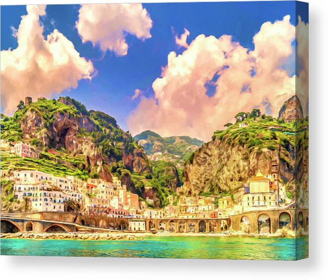 Atrani Canvas Print featuring the painting View of Atrani from the Harbor by Dominic Piperata