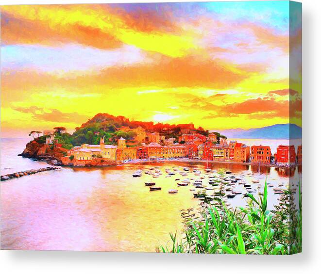 Sestri Levante Canvas Print featuring the painting View of Sestri Levante, Liguria by Dominic Piperata