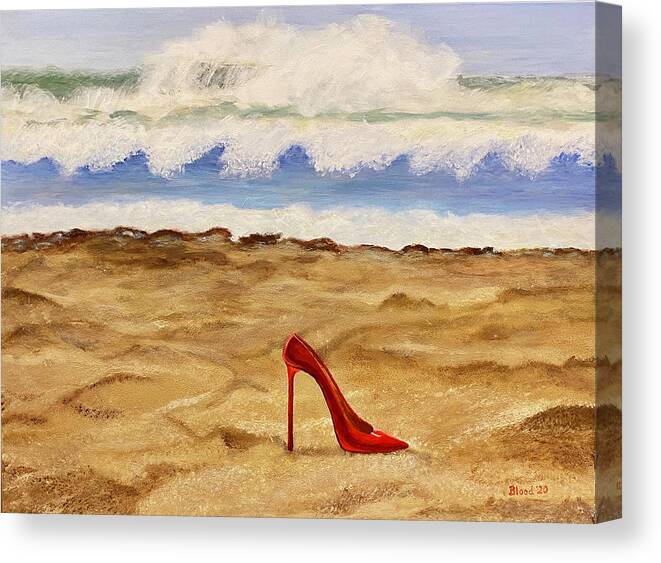 Red High Heel Canvas Print featuring the painting What A Heel by Thomas Blood