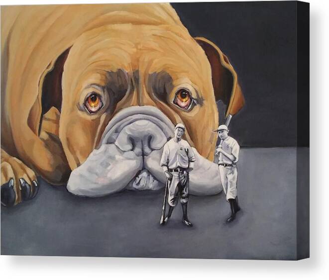 Dog Canvas Print featuring the painting What I Saw At Spring Training by Jean Cormier