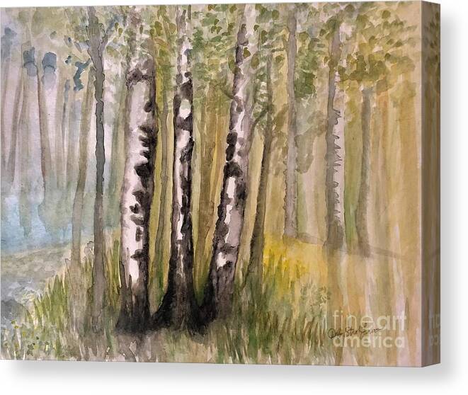 Birch Canvas Print featuring the painting White Birch by Deb Stroh-Larson