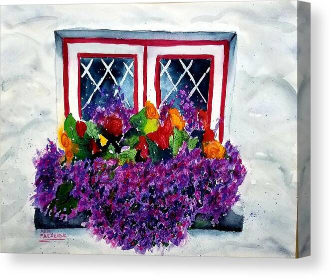 Flowers Canvas Print featuring the painting Window Treatment by Ann Frederick