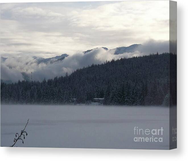 #alaska #juneau #ak #cruise #tours #vacation #peaceful #aukelake #snow #winter #cold #postcard #morning #dawn Canvas Print featuring the photograph Winter Escape by Charles Vice