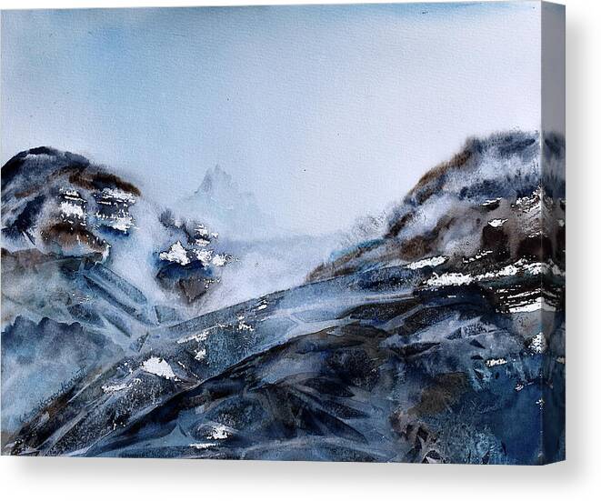 Mountains Canvas Print featuring the painting Wintry Mountains #1 by Wendy Keeney-Kennicutt
