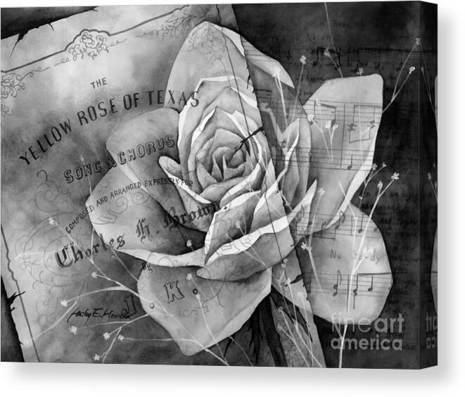 Rose Canvas Print featuring the painting Yellow Rose of Texas in Black and White by Hailey E Herrera
