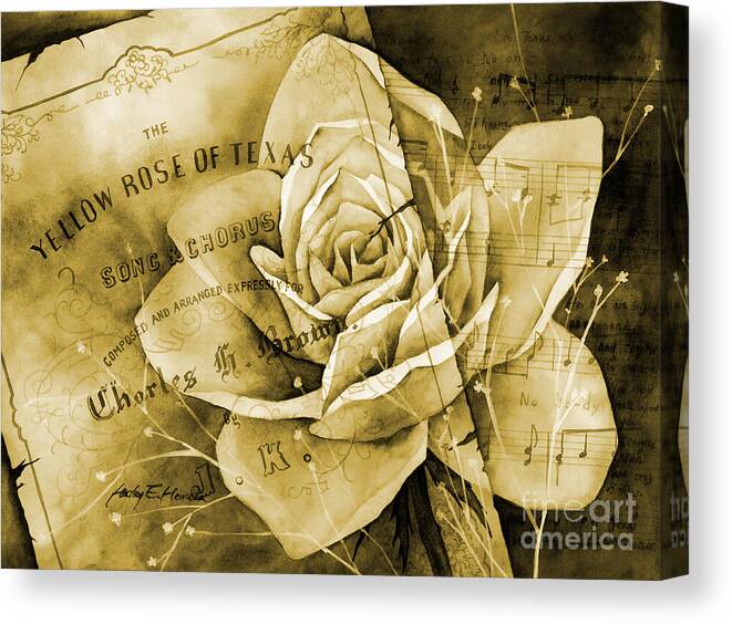 Rose Canvas Print featuring the painting Yellow Rose of Texas in yellow tone by Hailey E Herrera