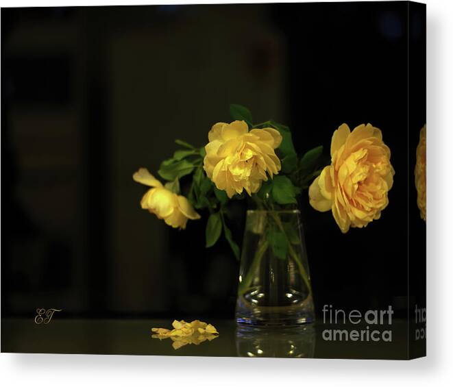 Roses Canvas Print featuring the photograph Yellow Roses In the Dark by Elaine Teague