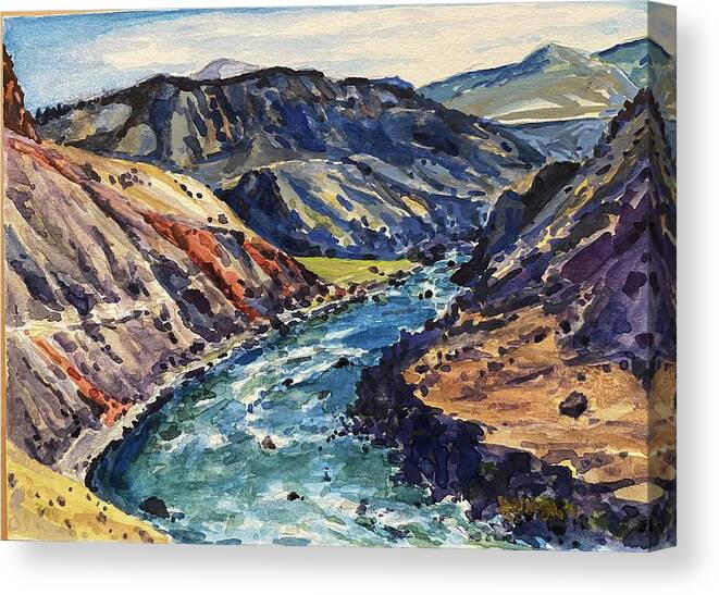 Yellowstone Canvas Print featuring the painting Yellowstone River Trail to Mouth of Bear Creek by Les Herman