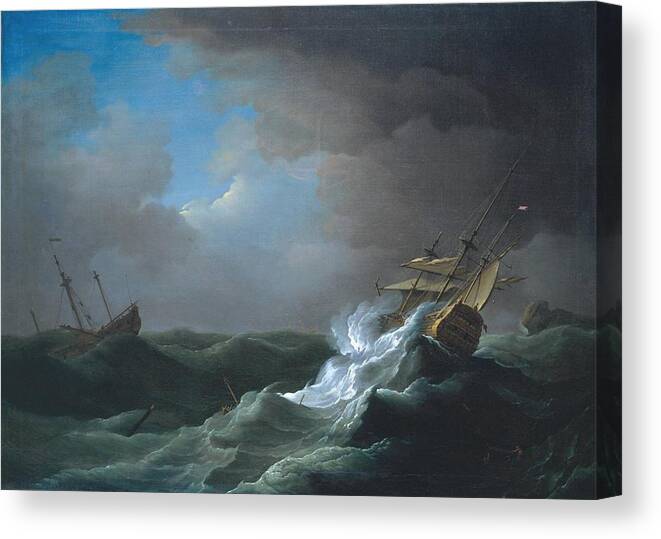 Peter Monamy Canvas Print featuring the painting Ships in Distress in a Storm by MotionAge Designs