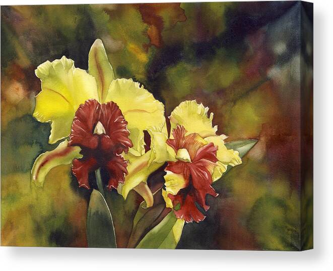 Orchid Canvas Print featuring the painting yellow and red Cattleya Orchids by Alfred Ng