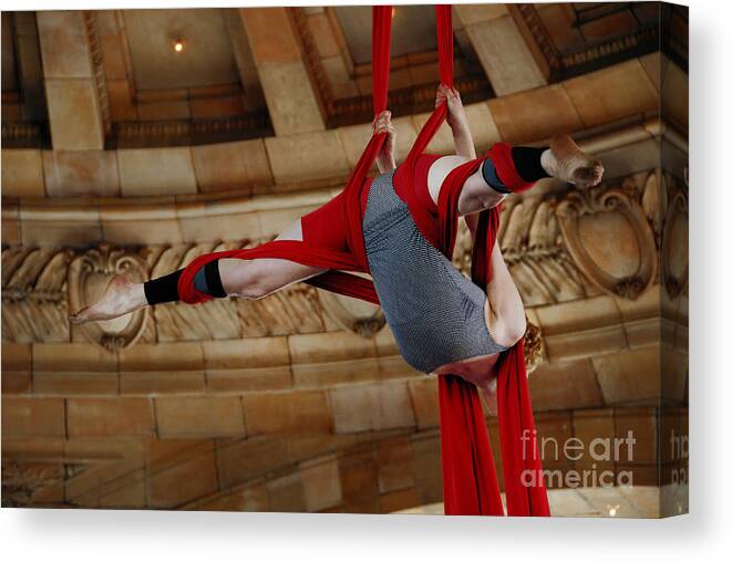 50 States In 50 Days Canvas Print featuring the photograph Aerial Ribbon Performer at Pennsylvanian Grand Rotunda #1 by Amy Cicconi