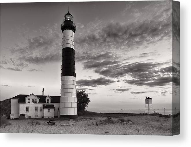 Lighthouse Canvas Print featuring the photograph Big Sable Point Lighthouse in Black and White #1 by Sebastian Musial