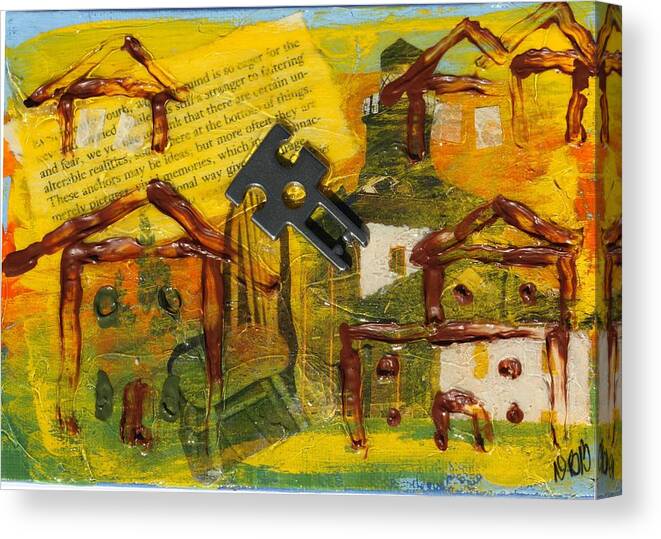 House Canvas Print featuring the mixed media Brown House No. 2 #2 by Dawn Boswell Burke