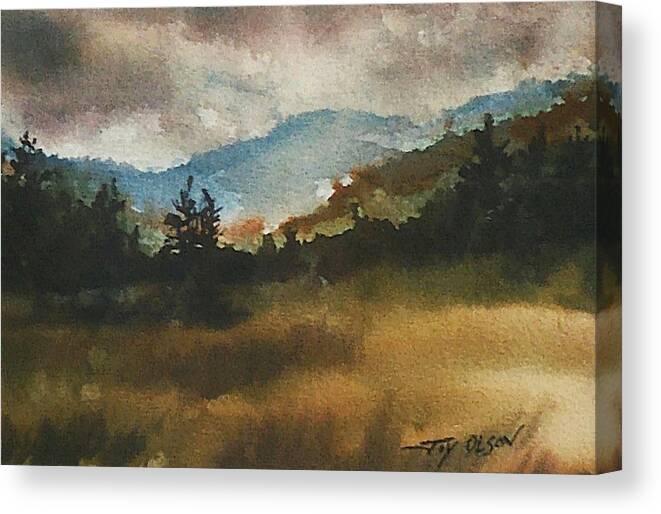 Watercolor Canvas Print featuring the painting Clouds and Sunlight by Joy Nichols