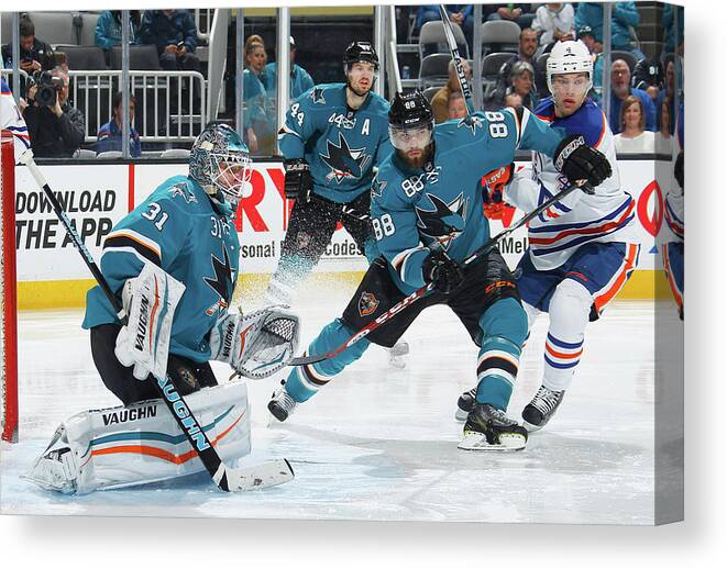 National Hockey League Canvas Print featuring the photograph Edmonton Oilers V San Jose Sharks #1 by Don Smith