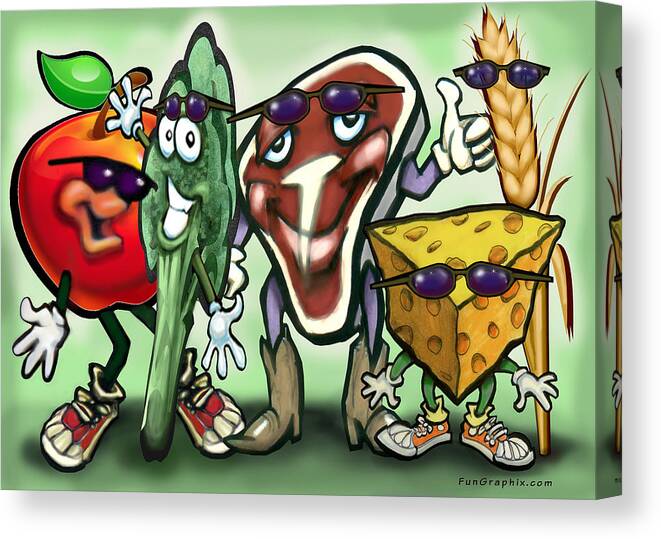Food Canvas Print featuring the painting Food Groups Party by Kevin Middleton