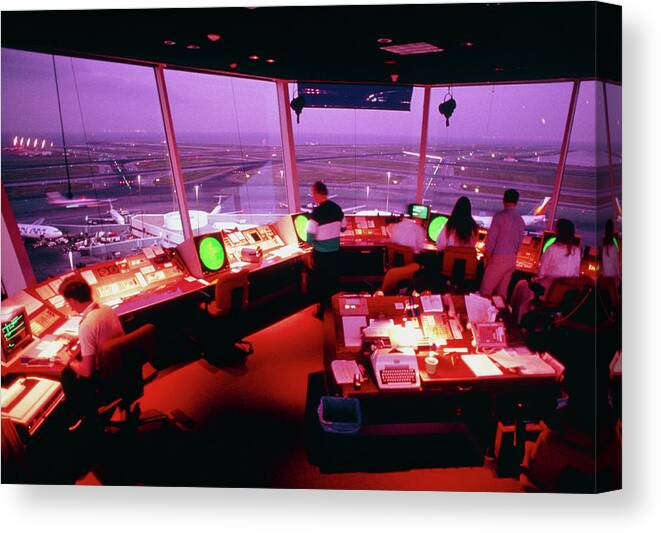 Air Traffic Control Canvas Print featuring the photograph Interior Of Air Traffic Control Tower #1 by Peter Menzel/science Photo Library