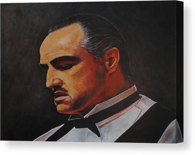 Marlon Brando Canvas Print featuring the painting Marlon Brando The Godfather #2 by David Dunne