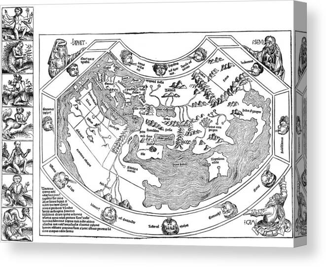 1493 Canvas Print featuring the painting Ptolemaic World Map, 1493 #1 by Granger