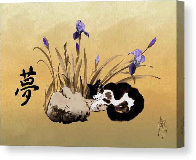 Asian Canvas Print featuring the painting Spade's Dreaming Cat by M Spadecaller