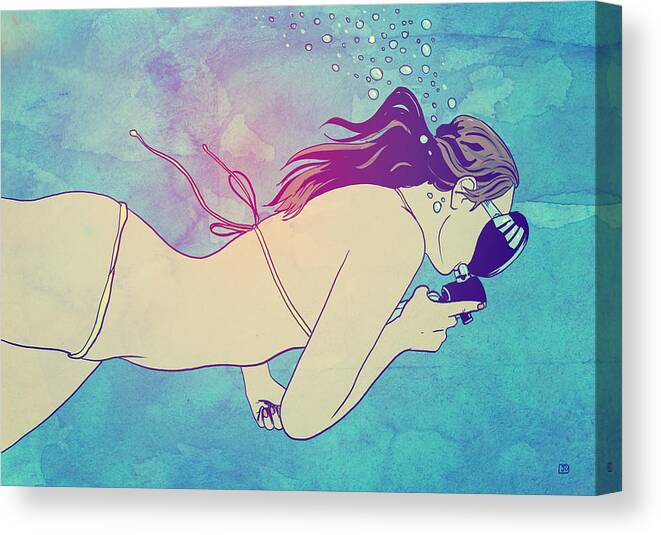 Swimming Canvas Print featuring the drawing Swimming Girl by Giuseppe Cristiano