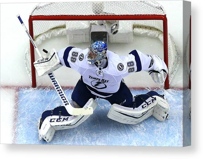 Playoffs Canvas Print featuring the photograph Tampa Bay Lightning V Pittsburgh #1 by Bruce Bennett